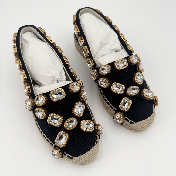 Gucci New Crystals Jewels Black Canvas Espadrilles Sz. US 5.5 - Picture 3 of 16